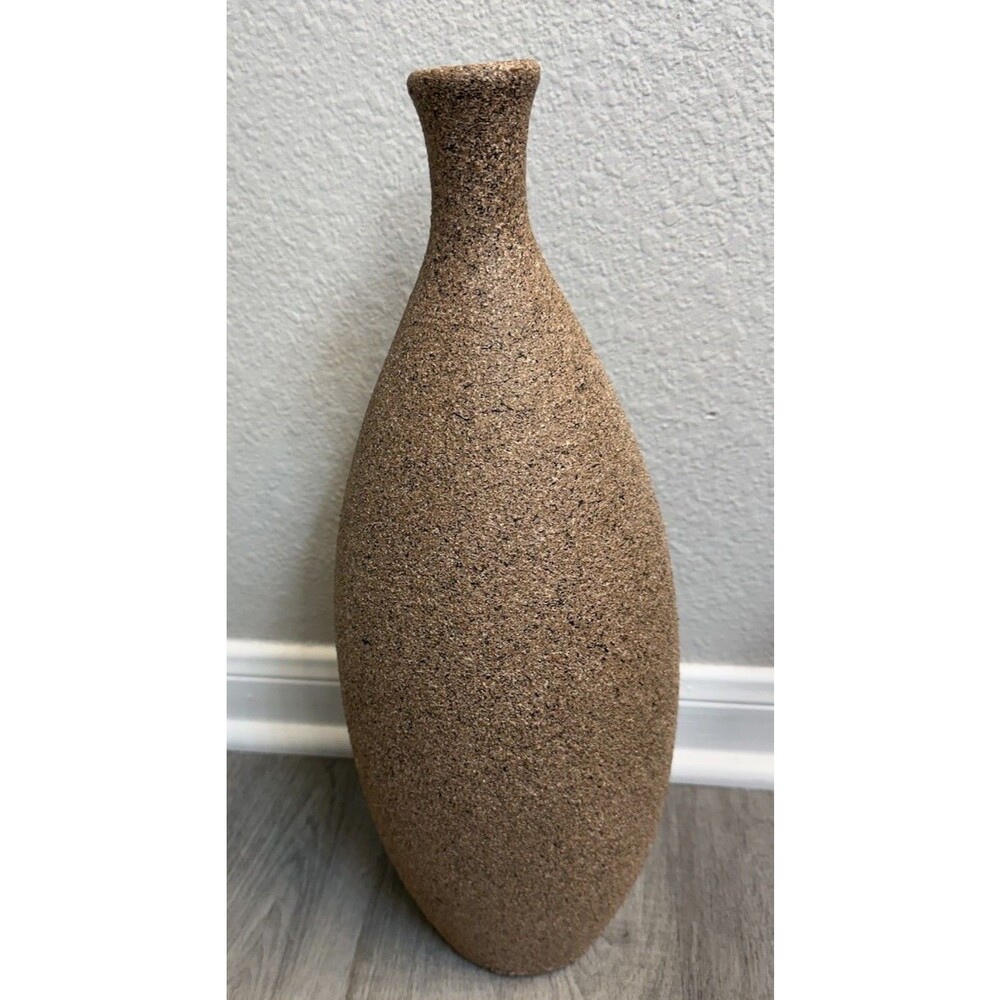 Textured Boho Vase Sandy Finish Spackled Mimics Stone Or Cork 14.5”